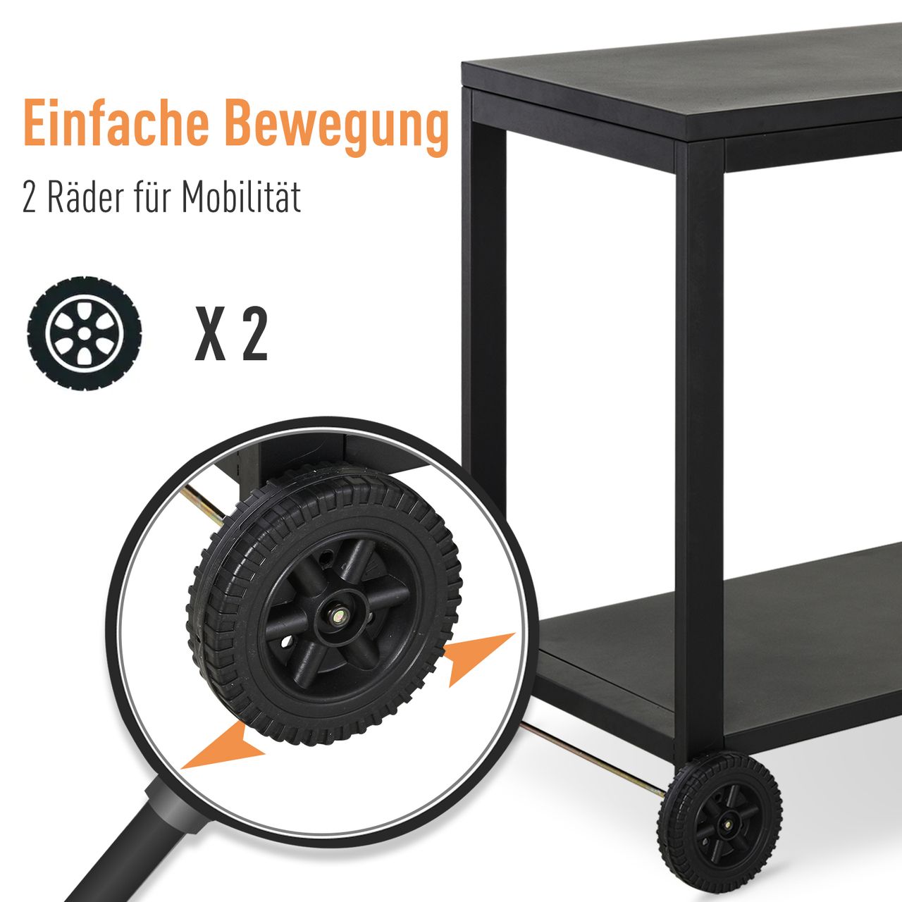 HOMCOM Küchenwagen mit Rollen, Servierwagen, Rollwagen mit Haken und Edelstahlgriffe, Küchentrolley, Schwarz, 128 x 46,5 x 86,5 cm