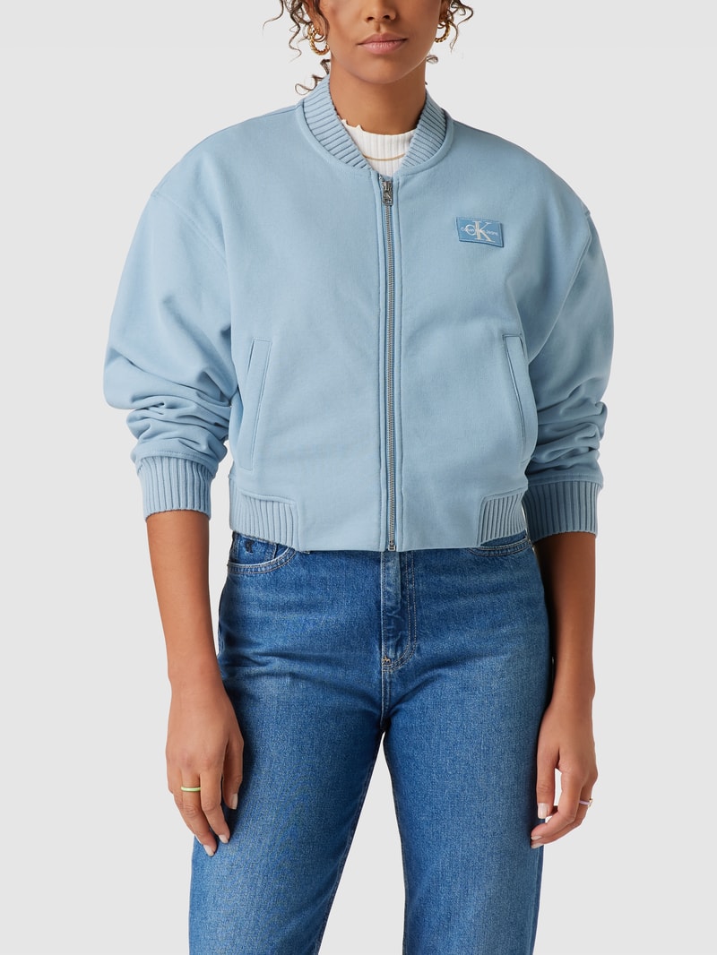 Sweatjacke mit Label-Patch Modell 'BADGE BOMBER HEAVYWEIGHT' in hellblau