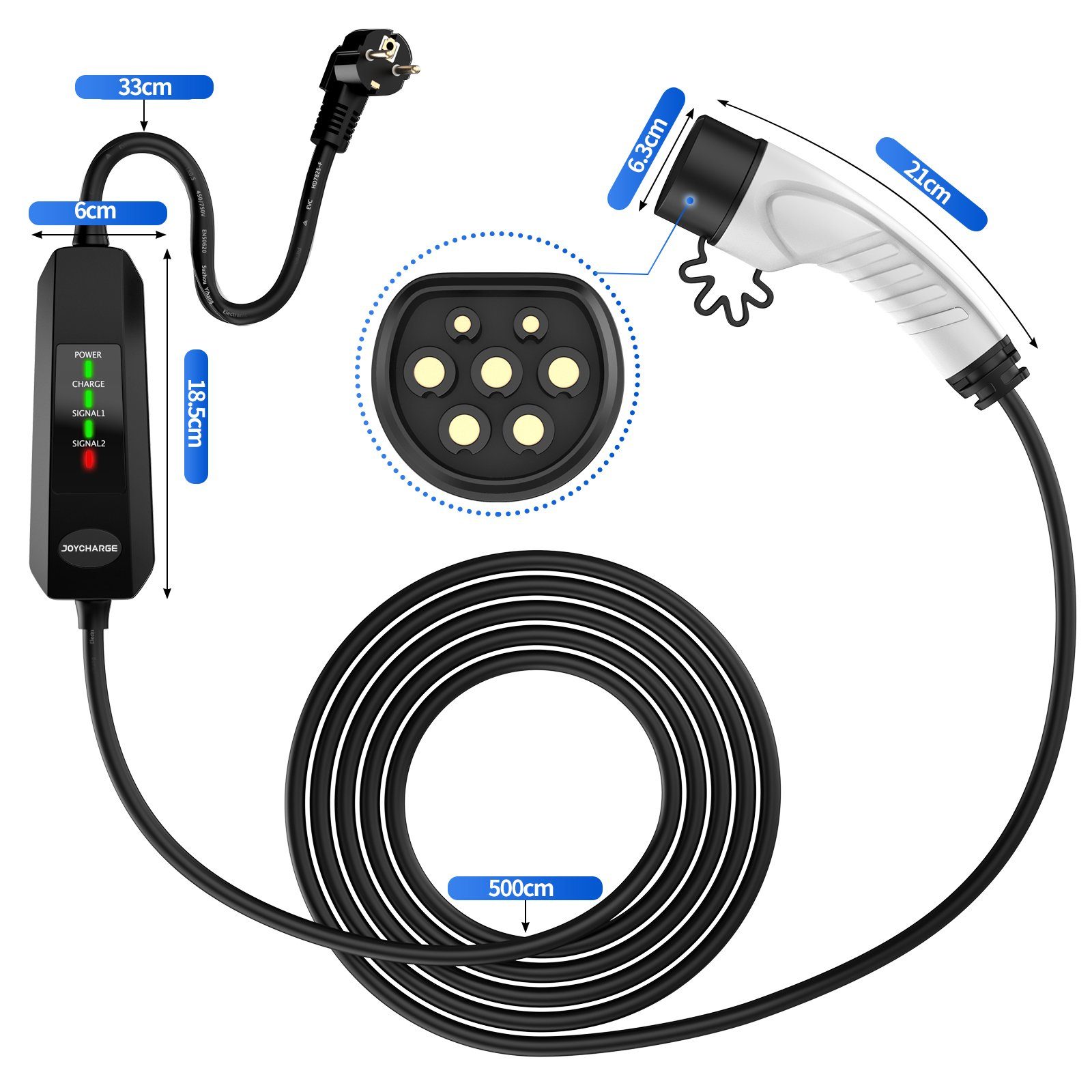 Joycharge Tragbares EV Ladegerät Elektroauto-Ladestation Type 2, 3,70kW / 16A, 1-phasig Schuko