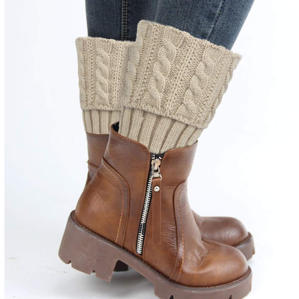 POCHUMIDUU Beinstulpen 4 Paar Damen Stiefelsocken Winter Warm,Stulpen (8-St) Häkelstrick Stiefel Manschetten Topper Socken Kurze Beinstulpen