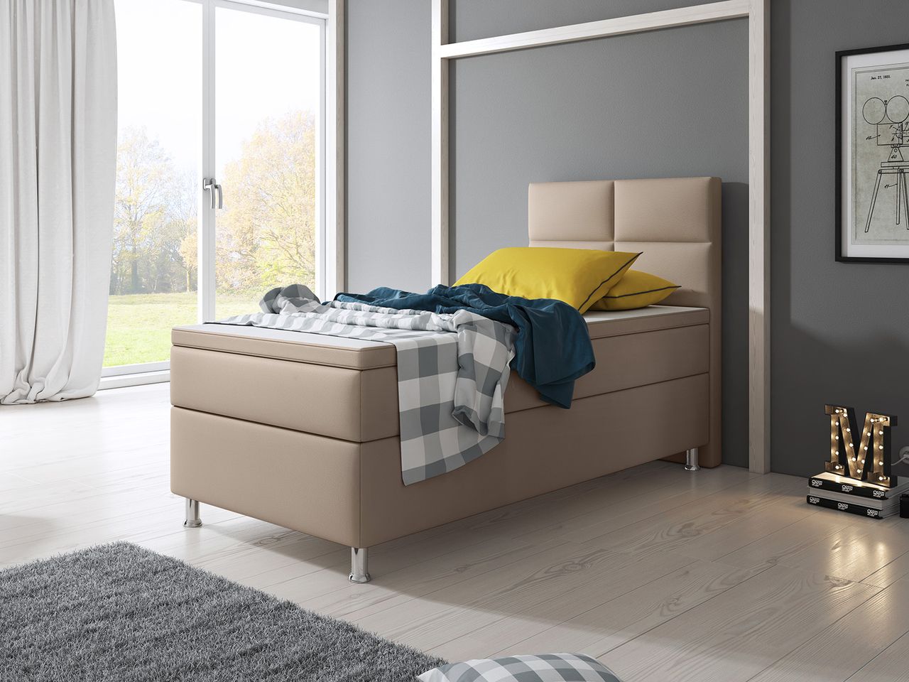 IHG Boxspringbett Miami 90x200 cm Kunstleder Muddy