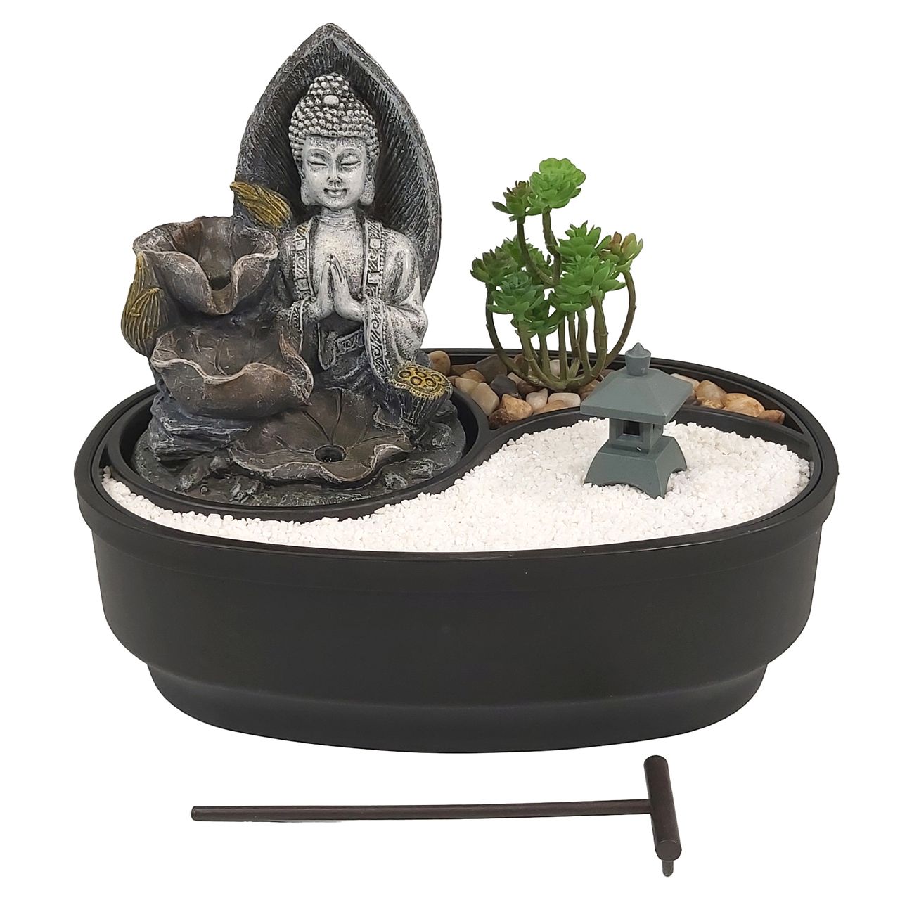 Lemodo Zimmerbrunnen mit LED-Beleuchtung, Dekobrunnen “Buddha Namaste” für die Wohnung