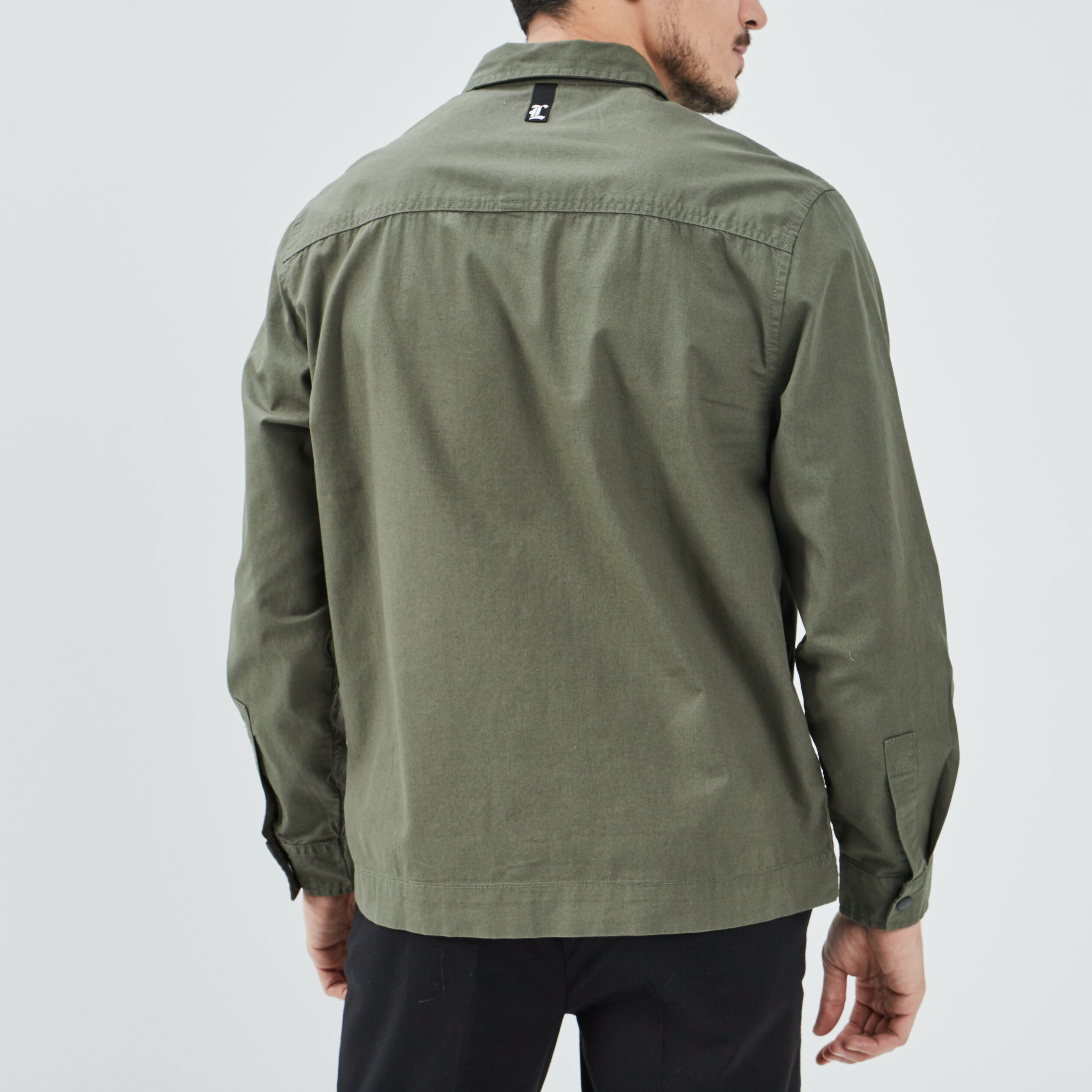 Chemise manches longues détail zippé vert kaki homme | La Halle