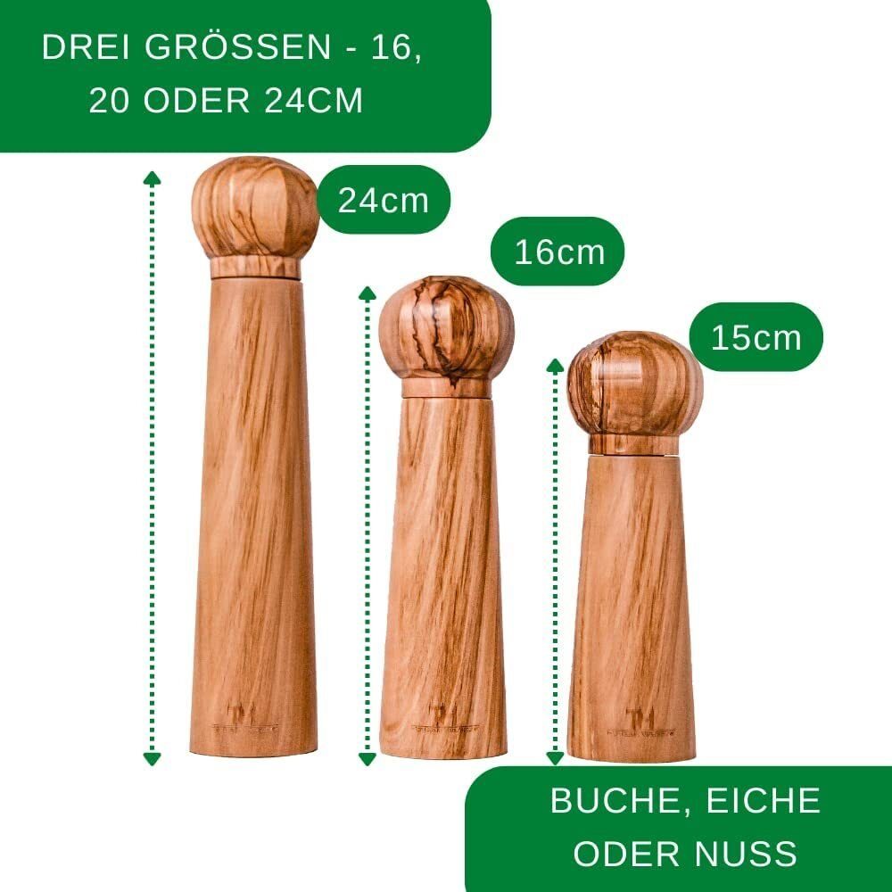 Thiru Salz-/Pfeffermühle patentiertes Keramikmahlwerk - inkl. Untersetzer & Reinigungspinsel