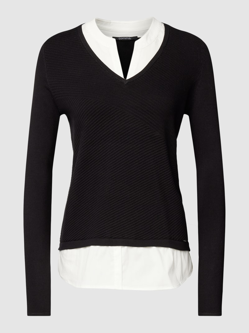 Strickpullover im Double-Layer-Look in schwarz