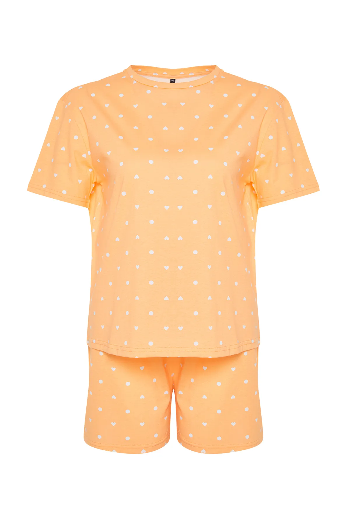 Trendyol Curve  Orangefarbenes Pyjama-Set aus Strick mit Herzmuster TBBSS24AI00025