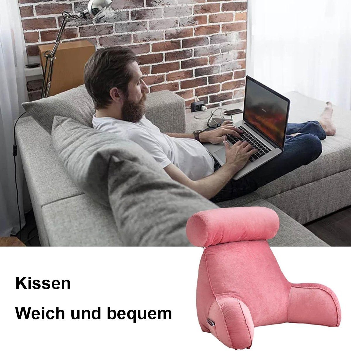 flowgoer Sitzkissen Bettruhe-Lesekissen, Rückenstütze mit Armlehnen, Zum entspannten Sitzen im Bett und Fernsehen