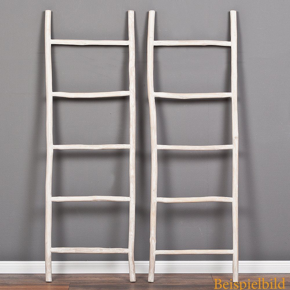 LebensWohnArt Dekoleiter Deko-Leiter KEPALA H150cm White-Wash Teak Handtuchhalter Kleiderständer