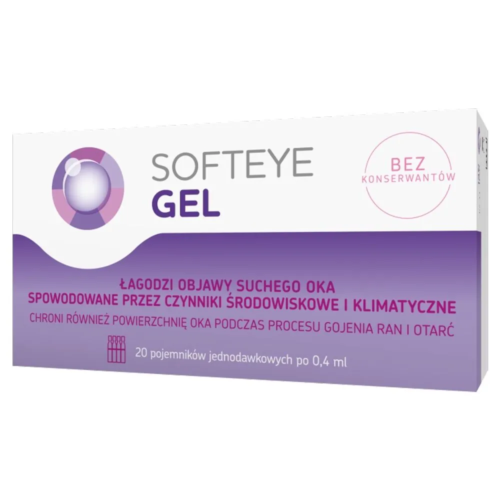 Softeye Gel, Οφθαλμικό τζελ, Ανακουφίζει από τα συμπτώματα της ξηροφθαλμίας, Χωρίς συντηρητικά, Δοχεία μίας δόσης