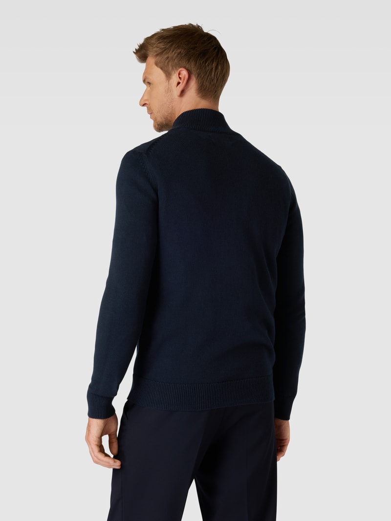Strickjacke mit Label-Stitching Modell 'STAND JACKET' in marineblau