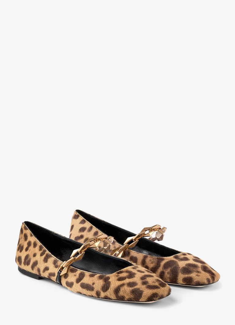 Balerini Jimmy Choo Diamond Tilda din piele de vițel cu imprimeu leopard.