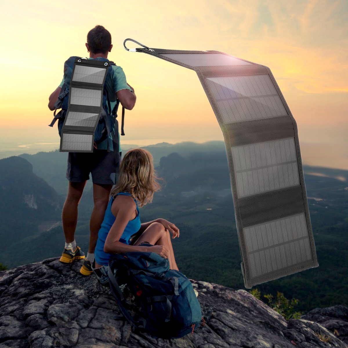 LETGOSPT Solarmodul 40W Solarpanel Faltbar mit USB Anschluss Wasserdichtes Tragbares, IPX4 Solar Panel Outdoor für Outdoor-Camping Wandern