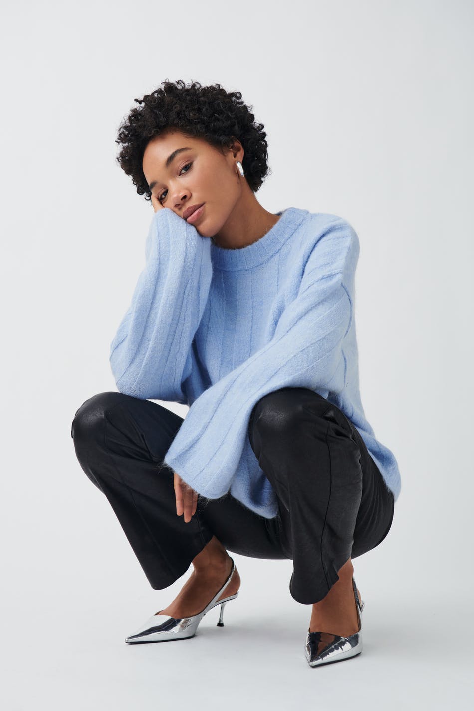 Wide rib knitted sweater