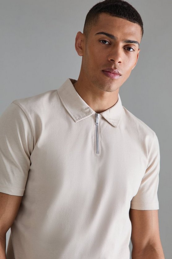 Slim-Fit Poloshirt mit Reißverschluss