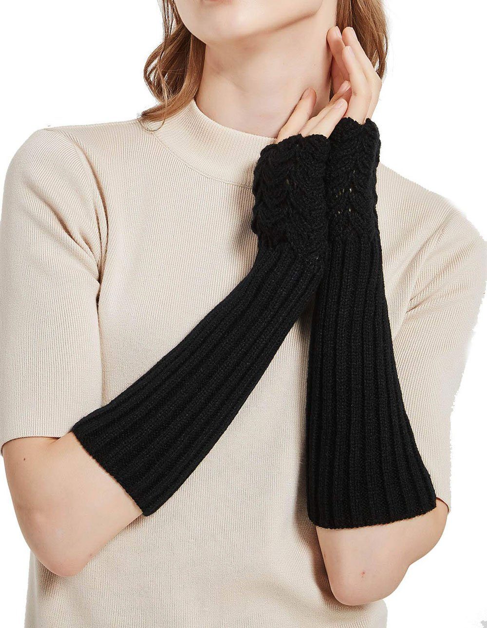 Sarfly Armstulpen Damen Winter Warmer Strick Lange Handschuhe Fashion Armlinge