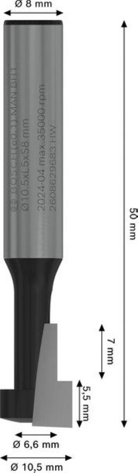 Accesorios Bosch Blue 2608629683 PRO Cortador de cerraduras 8 mm, D1 10,5 mm, D2 6,6 mm