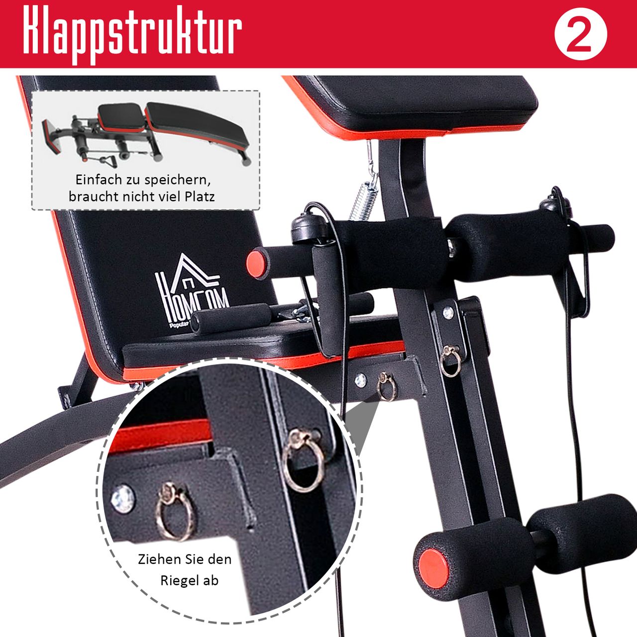 HOMCOM Multifunktion Trainingsbank Hantelbank mit Feder Gewicht bis 120kg