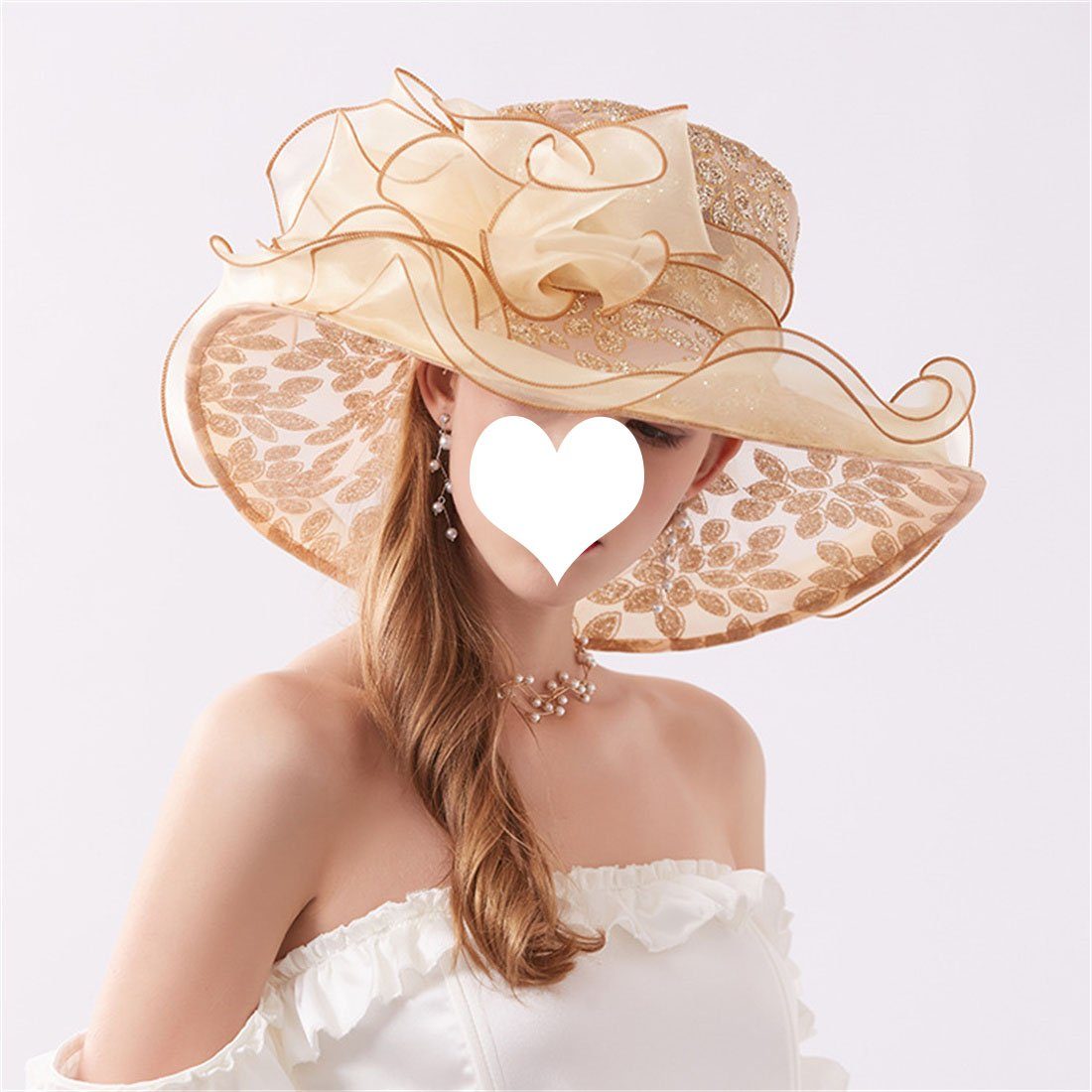 DÖRÖY Sonnenhut Damen Sommer Organza floral Bowler Hut, faltbar Strand Hut Sonne Hut