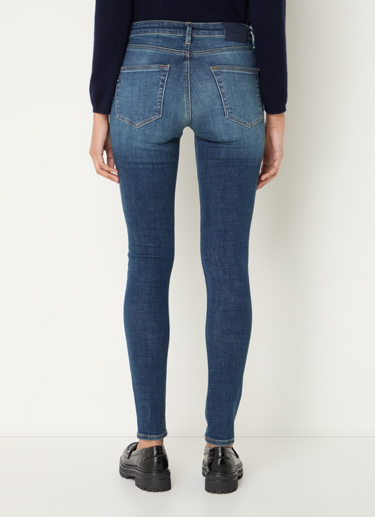 Blugi skinny Denham Azumi cu talie medie, decolorare închisă