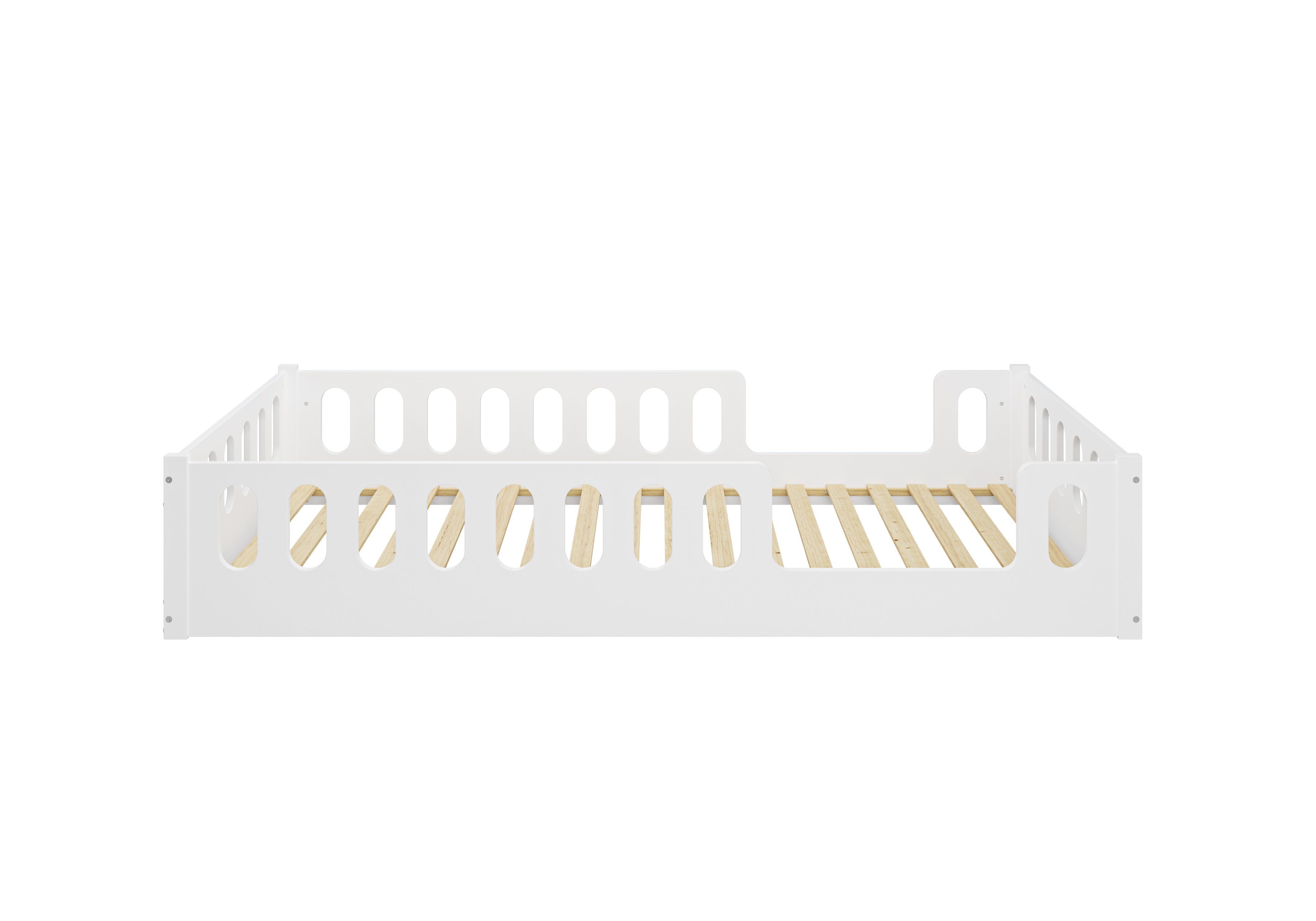 CADANI Kinderbett Monte 80x160 cm - 140x200 cm weiß (abnehmbarer Rausfallschutz), Montessori, Bodenbett