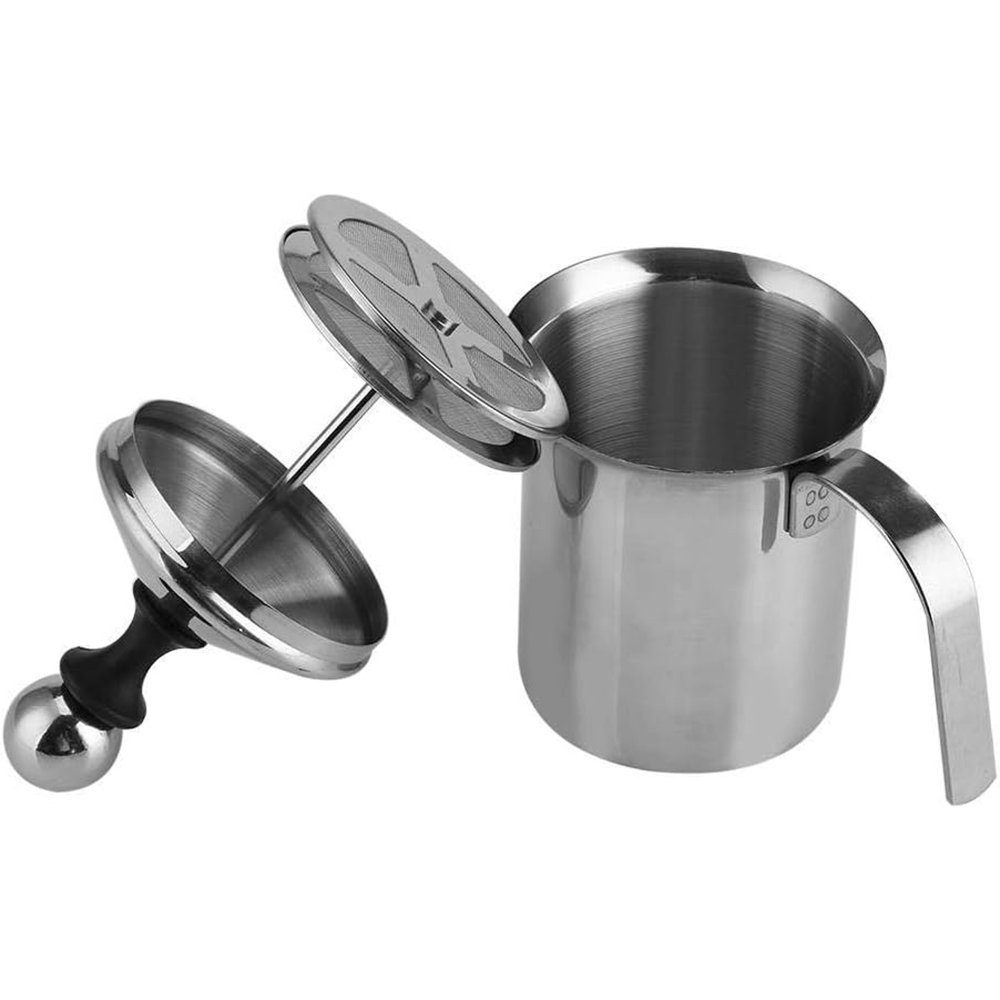 Zimtky Milchaufschäumer Milchschäumer Edelstahl - 400ml Double Mesh Milchaufschäumer Manuell