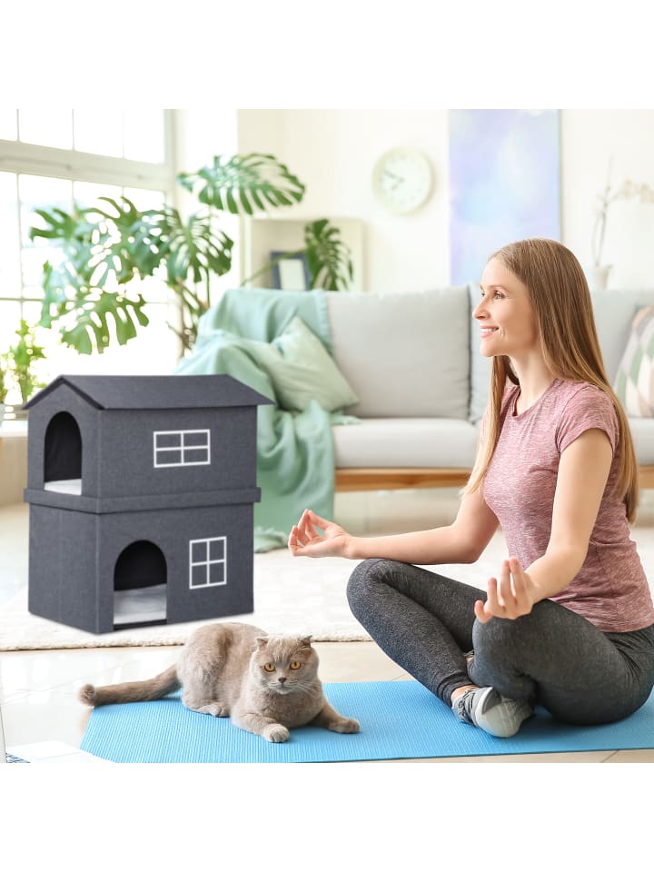 relaxdays Katzenhaus in Dunkelgrau günstig kaufen onesize