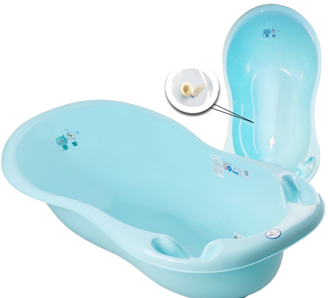 Tega-Baby Babybadewanne 5 TEILE Set DOG & CAT Blau + Ständer Weiss - Babybadeset Wanne 84 cm, (Made in Europe Premium.set), ** Wanne + Badesitz +Topf + Wc Aufsatz + Hocker + Ständer **