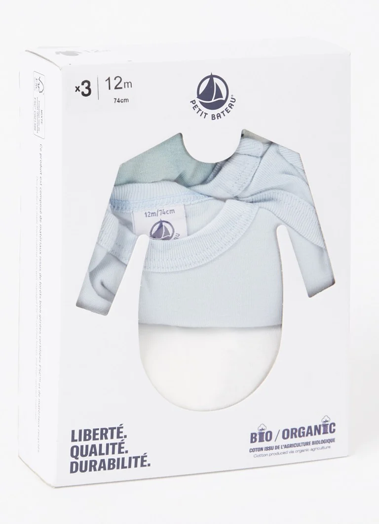 Petit Bateau zestaw 3 pajacyków z bawełny organicznej