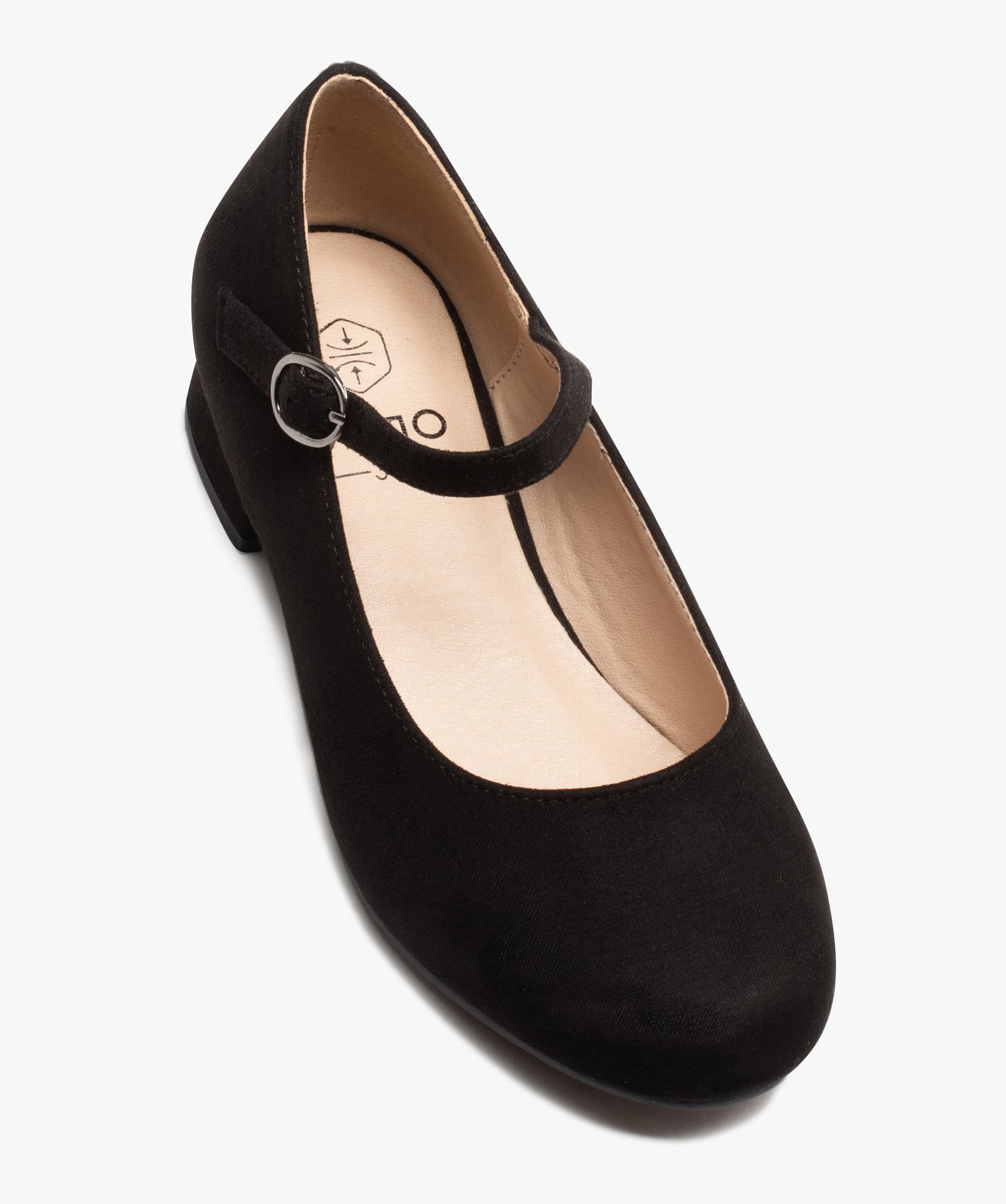 Ballerines fille unies à talon carré et bride à boucle noir | GEMO