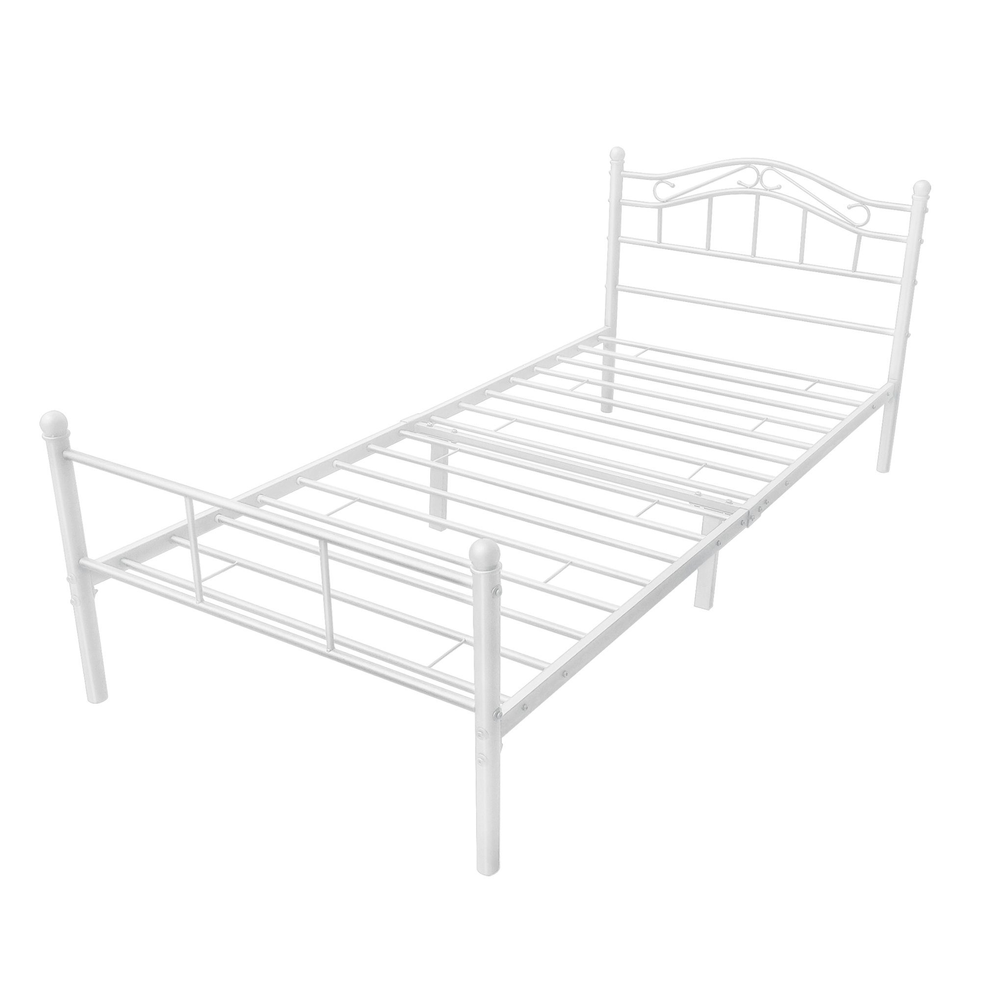 en.casa Metallbett, Damur - weiß - 120x200cm - mit geschwungenem Kopfteil