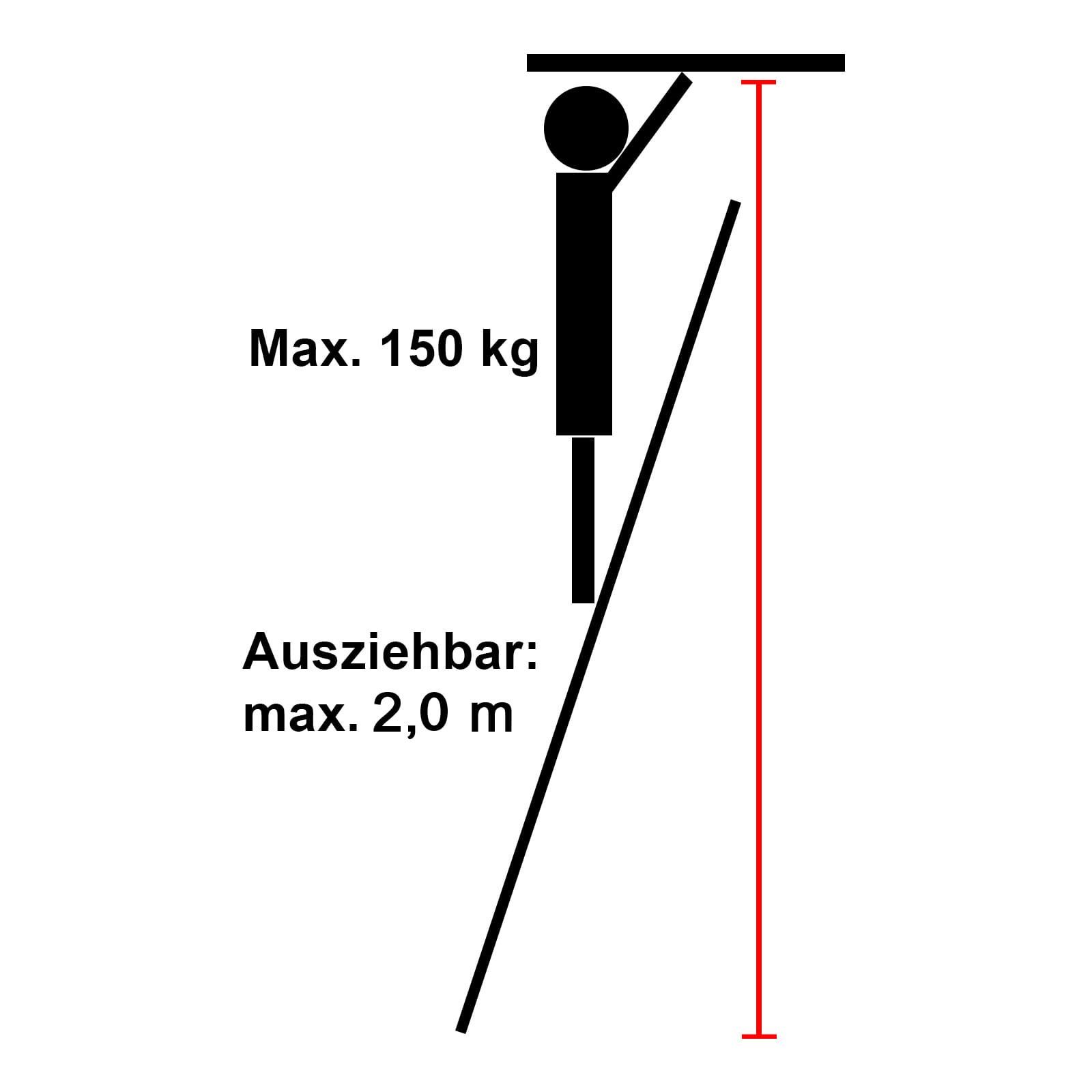 EAXUS Teleskopleiter Ausfahrbare Leiter Aluminium 2,0 Meter, rutschfeste Sprossen, zusammenklappbar auf 74 cm