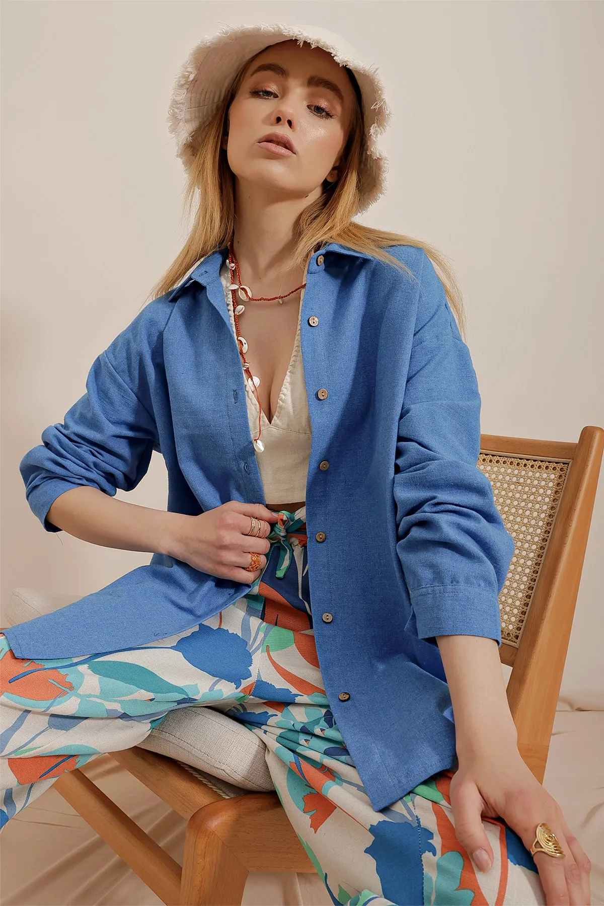 Trend Alaçatı Stili  Hemd - Blau - Oversized