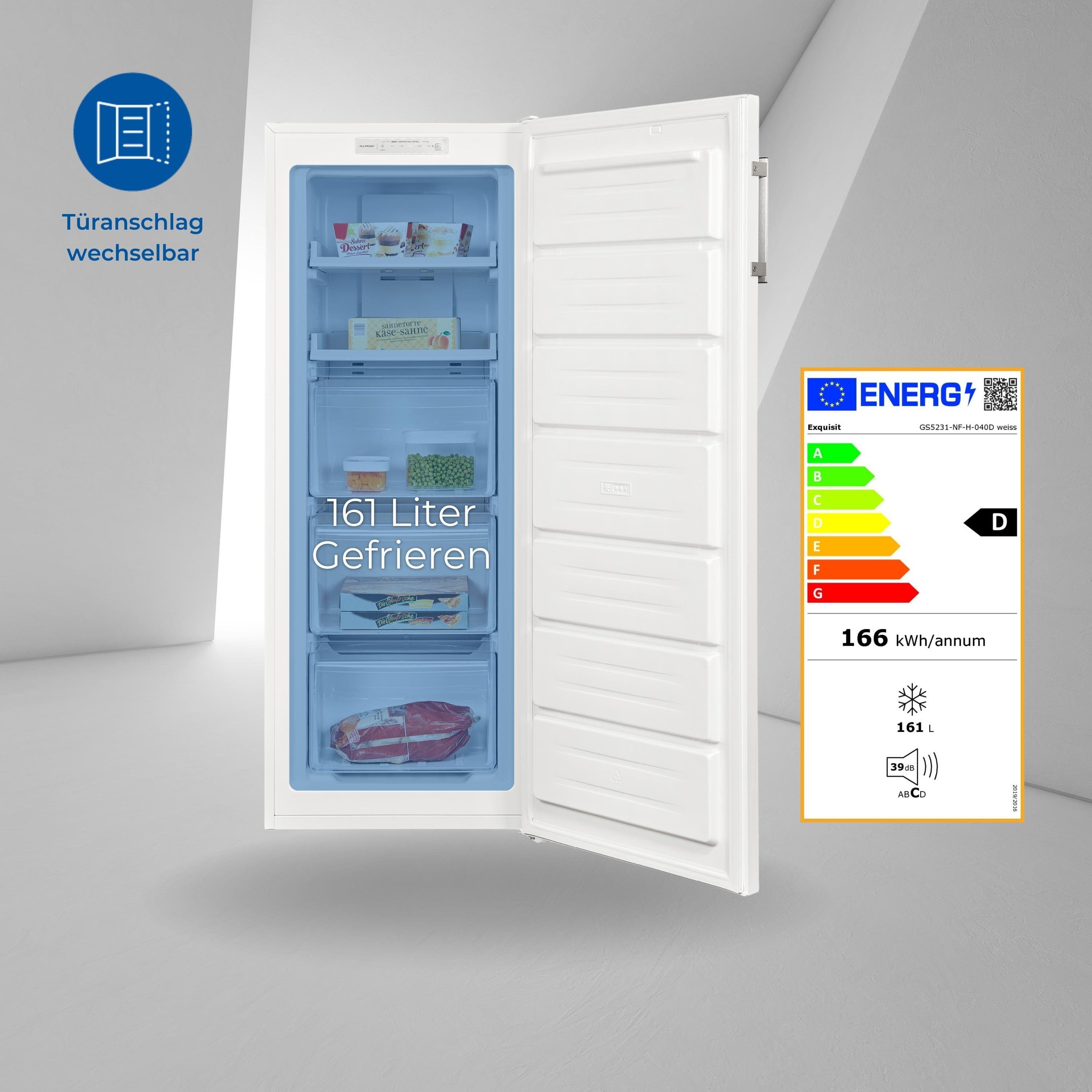exquisit Gefrierschrank GS5231-NF-H-040D, 143 cm hoch, 54 cm breit, NoFrost, Schnellgefrieren, Umluftkühlung
