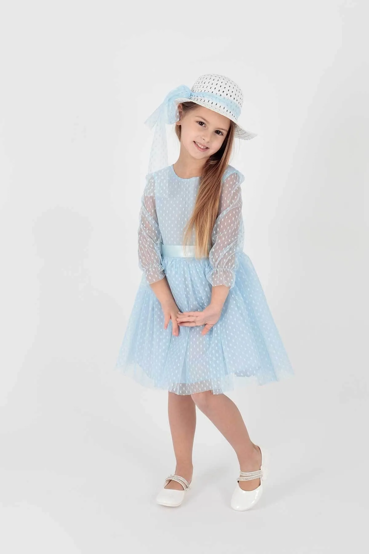 AHENGİM  Trendiges Abendkleid für Mädchen mit Hut und Tüllspitze Ak2228