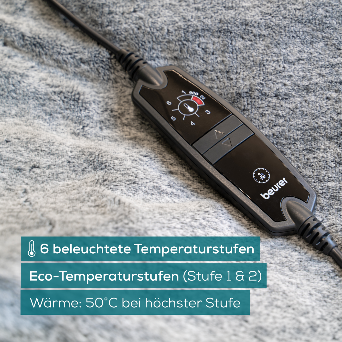 Beurer HD 75 Nordic Grey Green Planet Wärmezudecke-Atmungsaktive Kuschel-Heizdecke in trendigem Grau mit anschmiegsamer Ober- und Unterseite aus 100 % recycletem Material