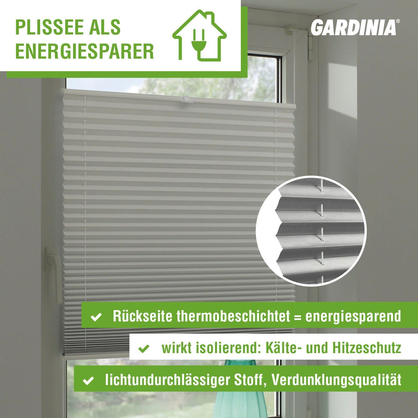 Plissee Easyfix Plissee Day + Night, GARDINIA, verdunkelnd, ohne Bohren, verspannt, Klemmfix, lichtdurchlässig und zugleich abdunkelnd mit Thermobeschichtung