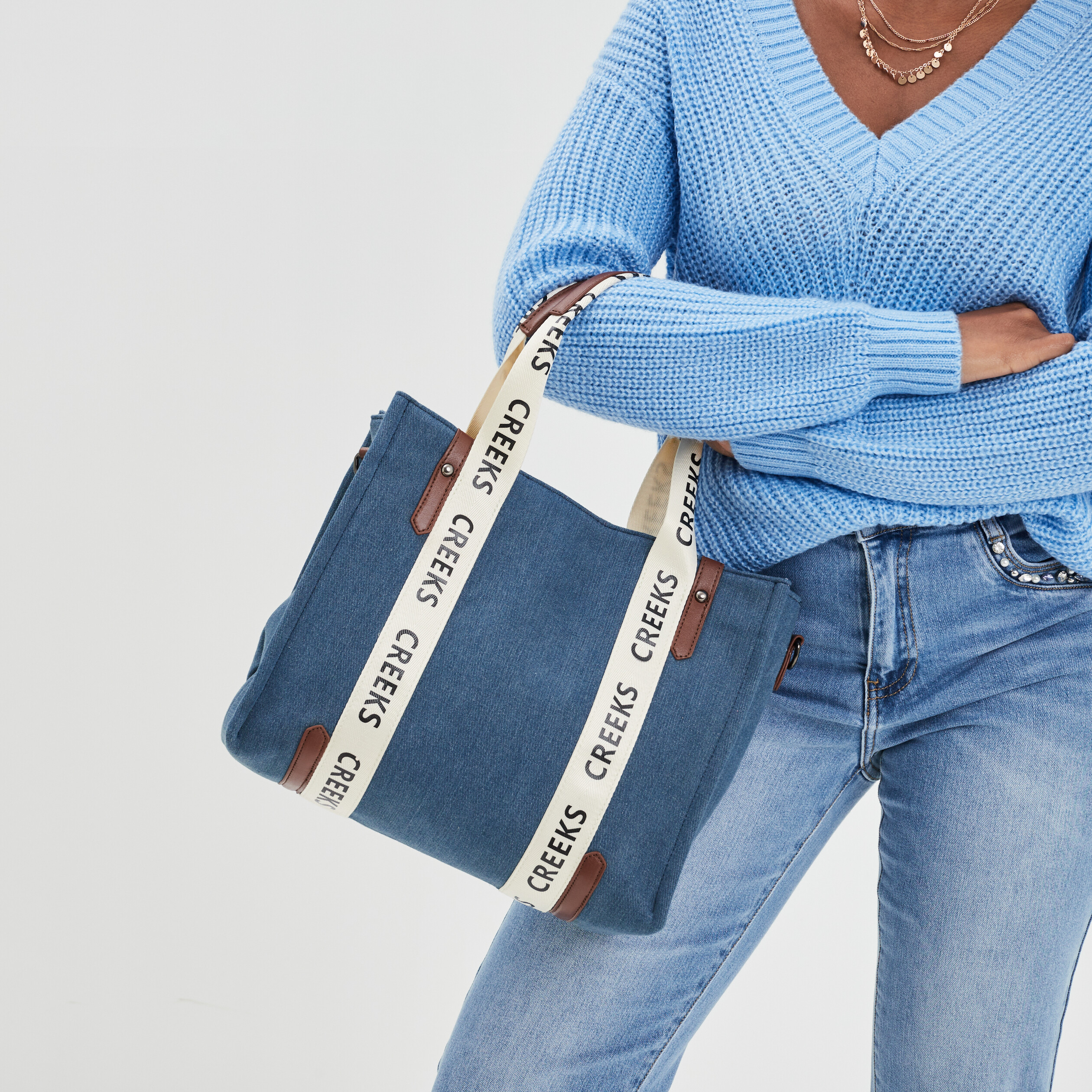Sac cabas en lin majoritaire Creeks bleu foncé femme | La Halle