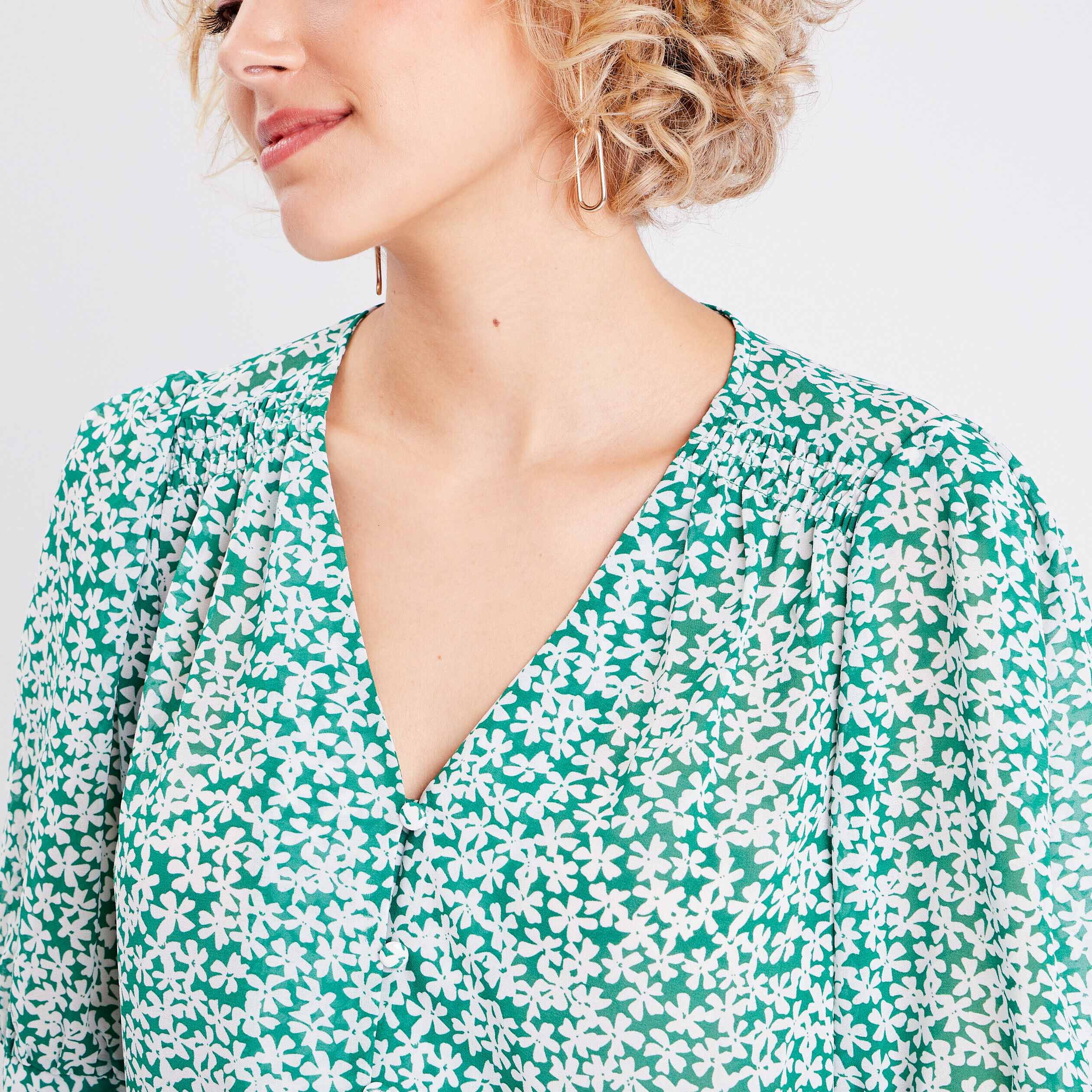 Blouse manches courtes vert femme | Cache Cache