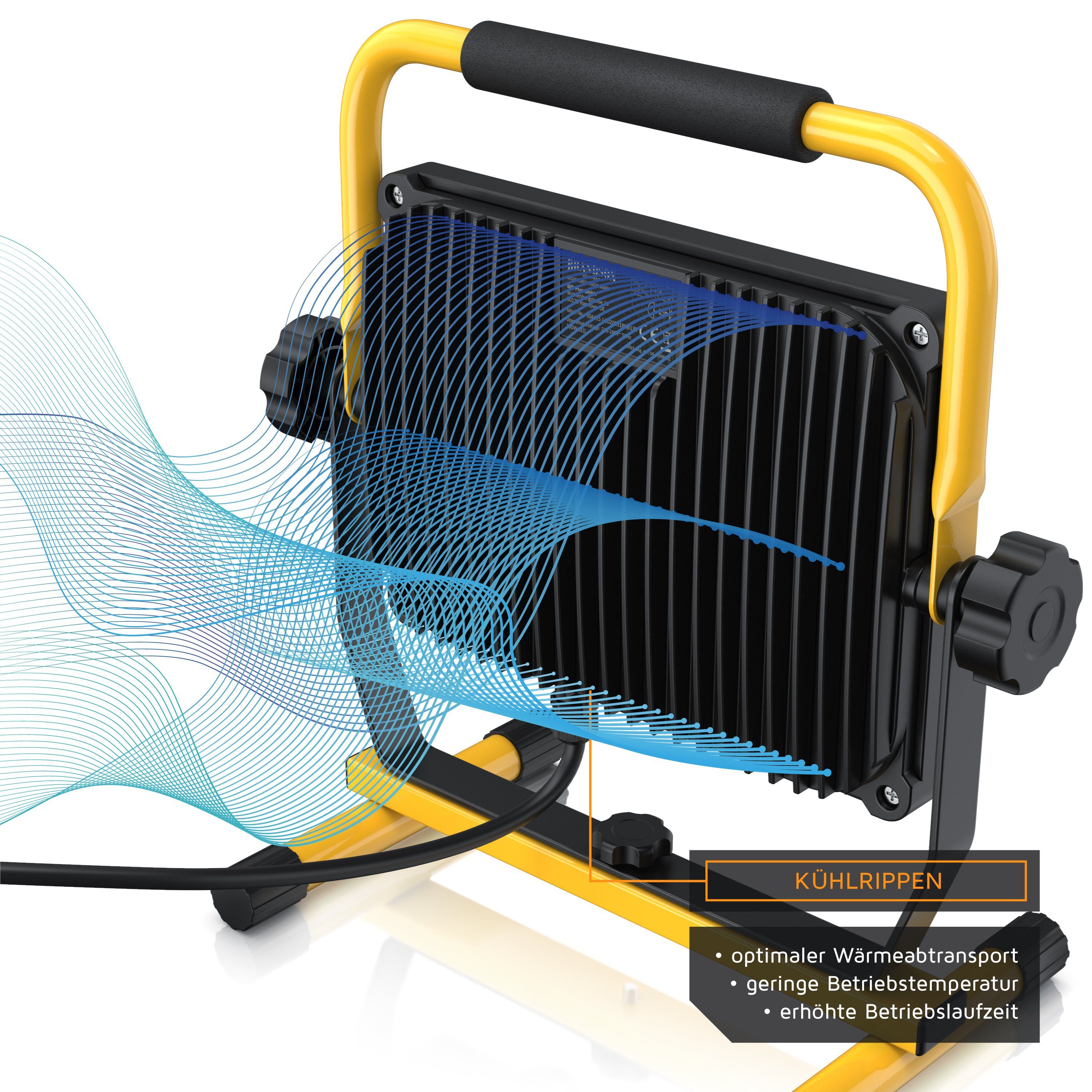 Brandson Baustrahler, LED fest integriert, Tageslichtweiß, 100W LED Arbeitsleuchte mit 144 SMD LEDs, Bauscheinwerfer