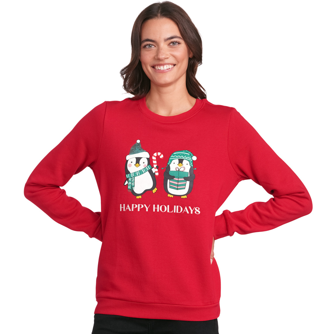 Damen Weihnachtssweatshirt mit Applikation rot
