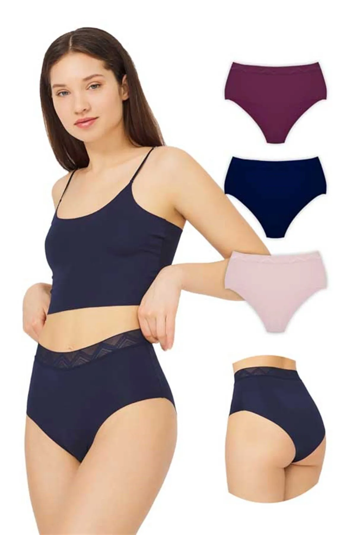 Cottonhill  Basic-Bikini-Höschen mit hoher Taille, lasergeschnitten, 3er-Pack – 2