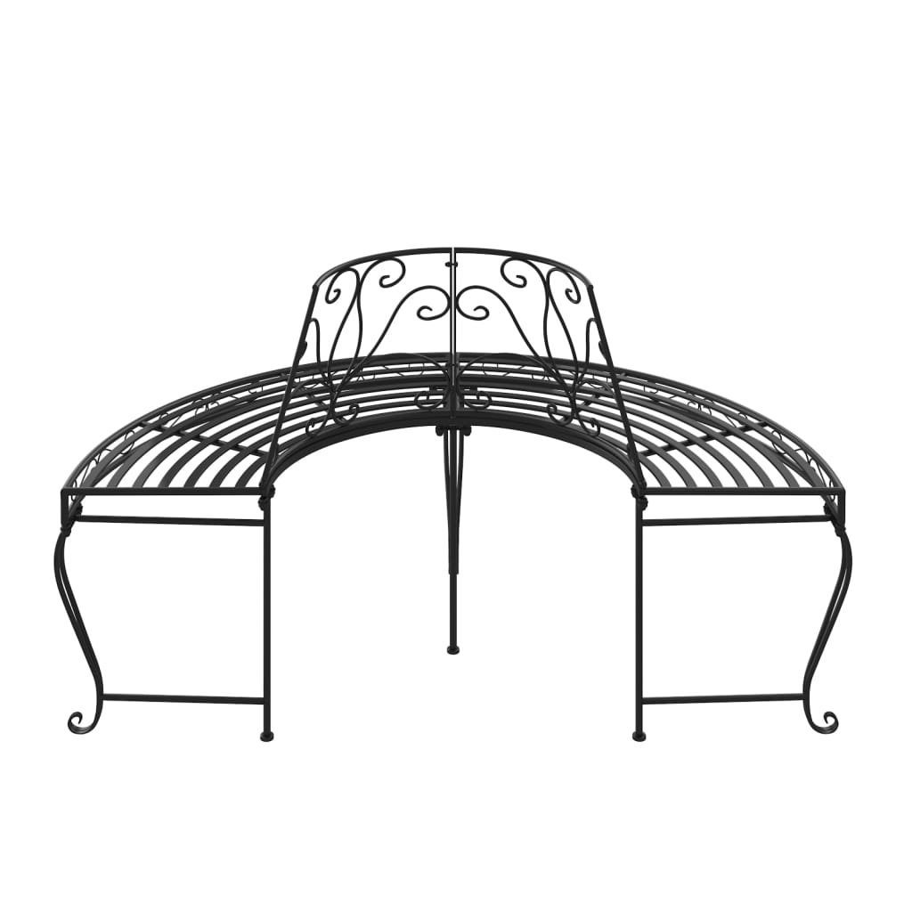 vidaXL Gartenbank Baumbank Halbrund Ø160 cm Schwarz Stahl (1-St)