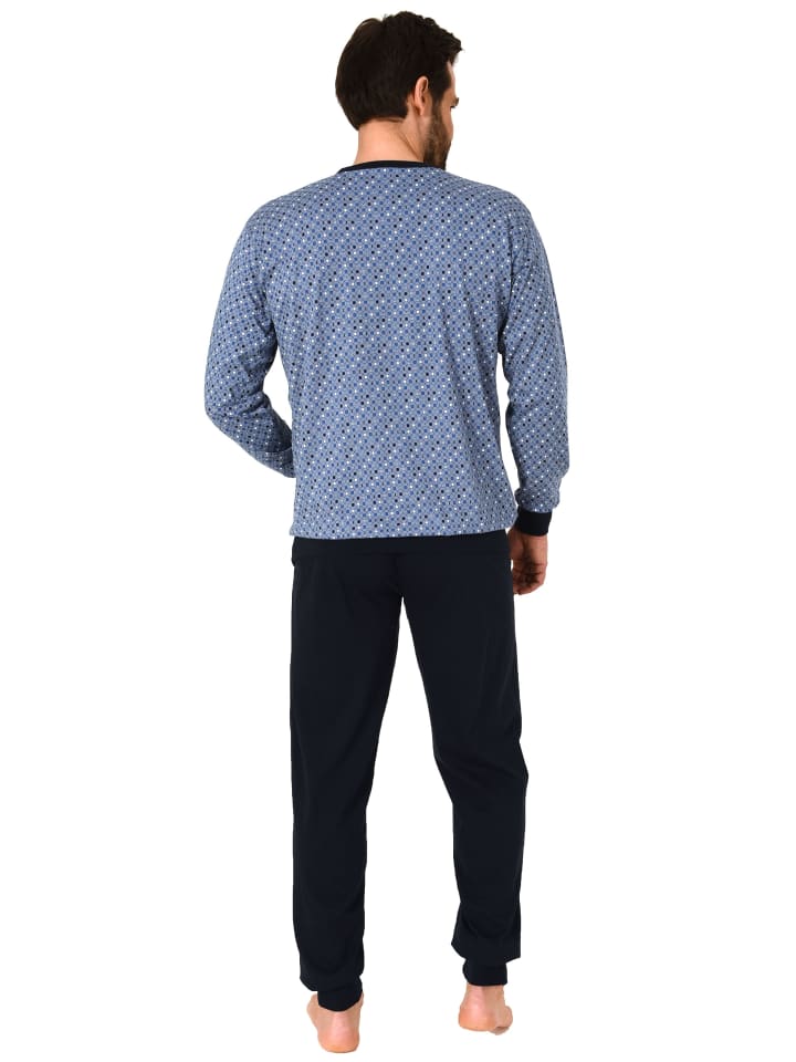 NORMANN Schlafanzug langarm Bündchen - 66067 in blau günstig kaufen