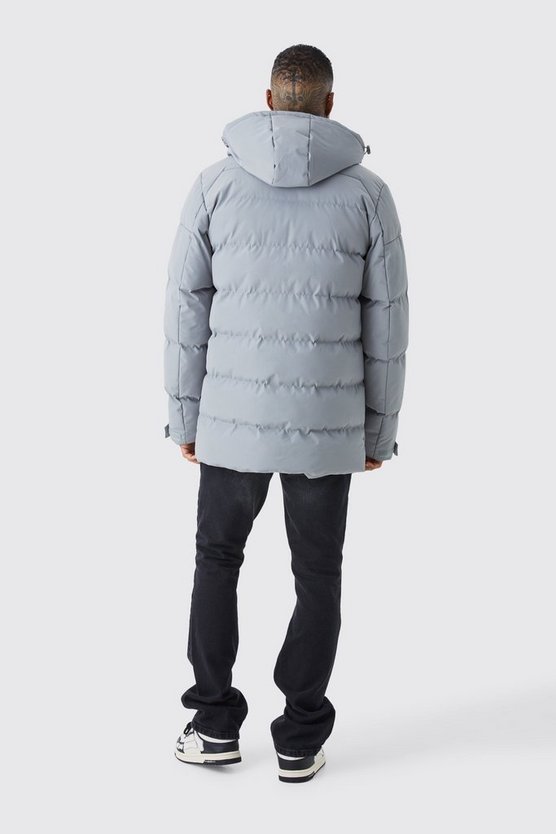 Lange Steppjacke mit Kapuze