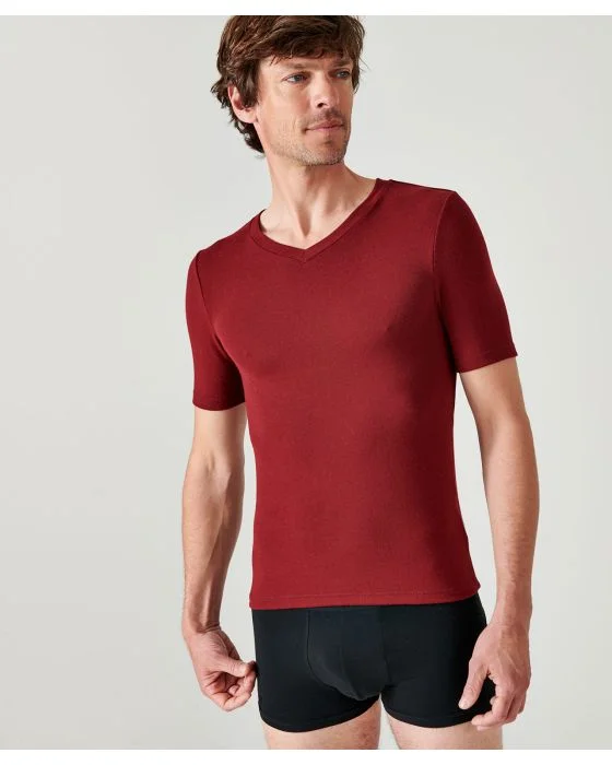 T-shirt col V fine côte Thermolactyl Sensitive, manches courtes