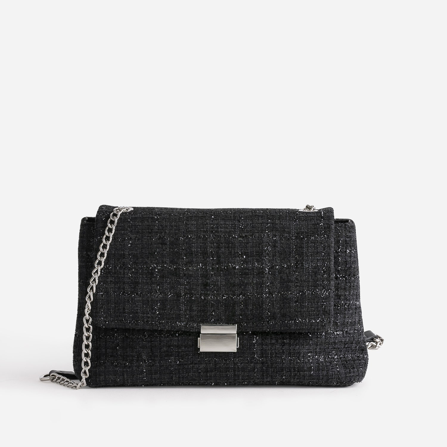 Sac TEXTO noir textile façon tweed pailleté