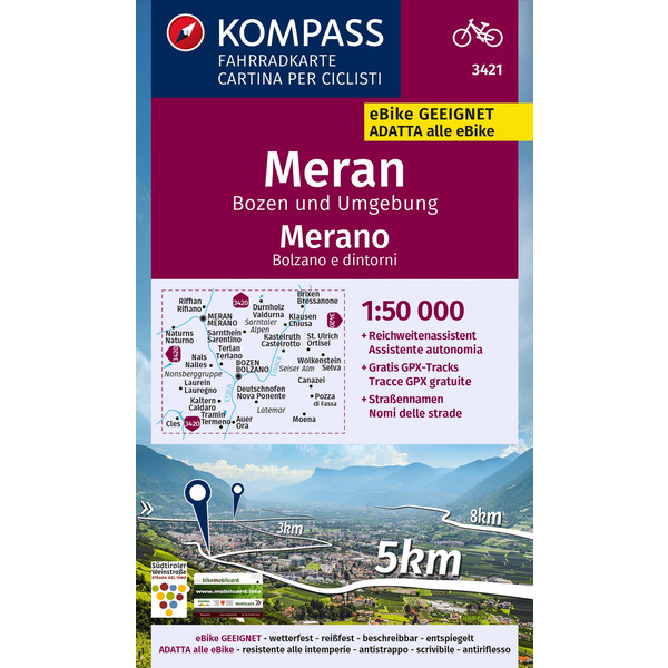 KOMPASS FAHRRADKARTE MERAN, BOZEN UND UMGEBUNG, 1:50.000