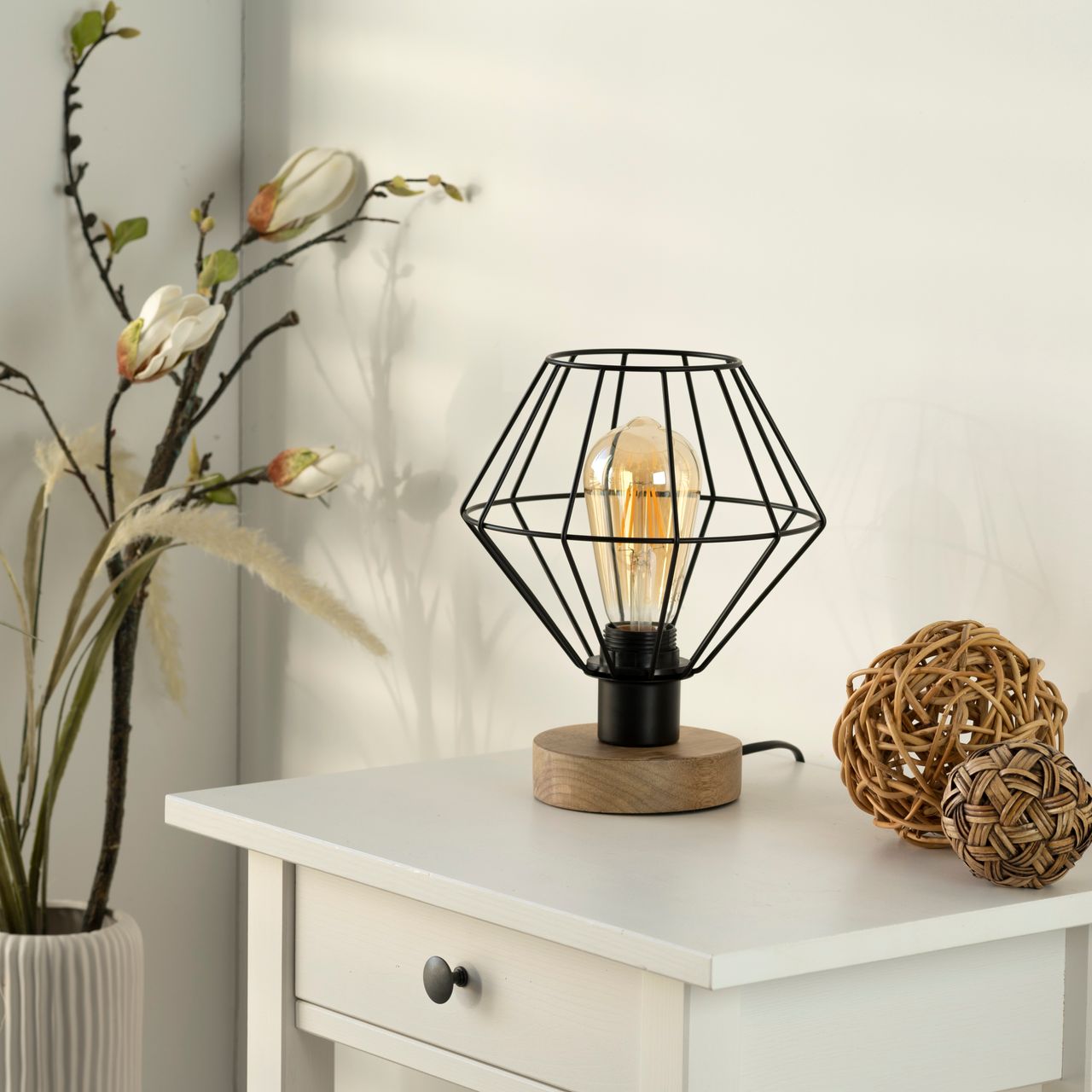 JUST LIGHT LeuchtenDirekt Tischleuchte KASKA, Holzdekor, 1xE27 max. 40 W, Innenleuchte, IP20