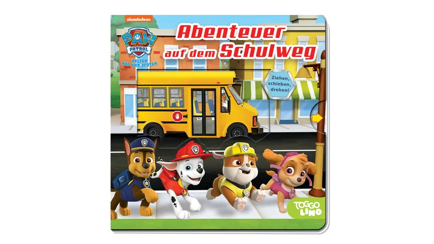PAW Patrol: Abenteuer auf dem Schulweg Pappbilderbuch mit Schiebern und Drehscheibe