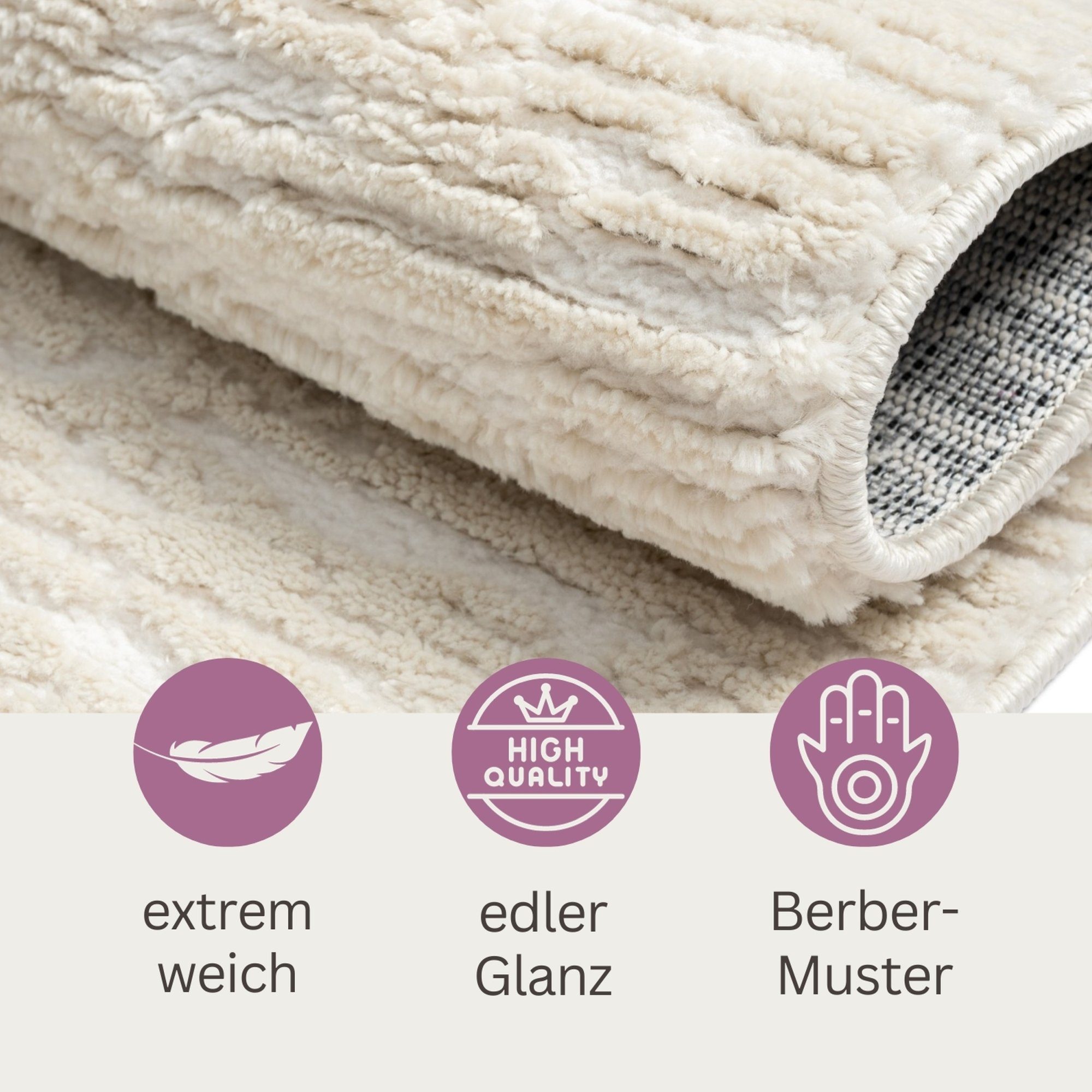 Teppich Liv, Hochflor-Teppich, Wohnando, Rund, Höhe: 20 mm, 3D-Design, im Boho-Stil, Moderner Fransen-Teppich